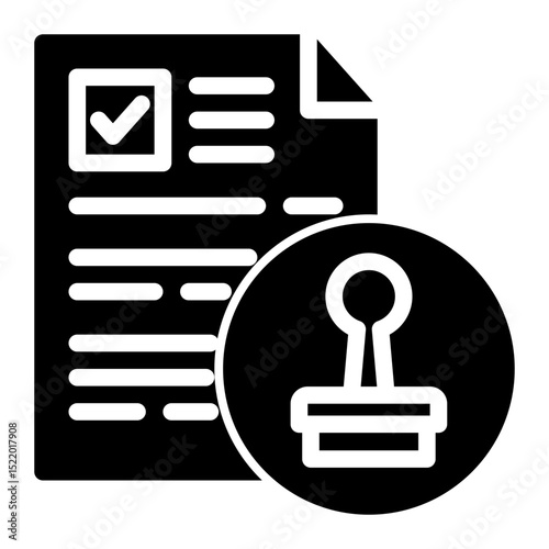 An icon representing approval, symbolizing legal authorization, validation, and compliance. Ideal for legal, governmental, and business documentation. (Glyph Style)
