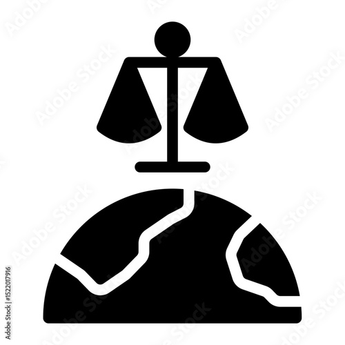 An icon symbolizing international law, representing global justice, treaties, and diplomacy. Perfect for NGOs, legal organizations, and international relations. (Glyph Style)