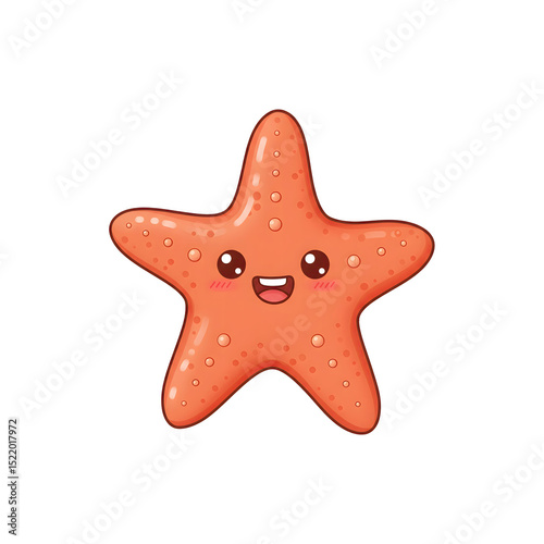 A kawaii orange starfish with cute facial expression and smile