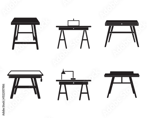 set of work table icon silhouette vector illustration