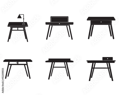 set of work table icon silhouette vector illustration