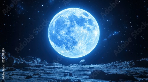 Fototapeta Naklejka Na Ścianę i Meble -  A luminous blue moon shining brightly in the night sky above