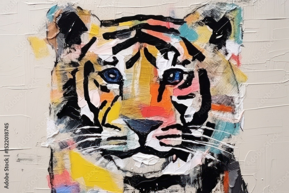 Fototapeta premium Minimal simple tiger art painting craft.