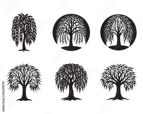 willow icon set silhouette vector illustration