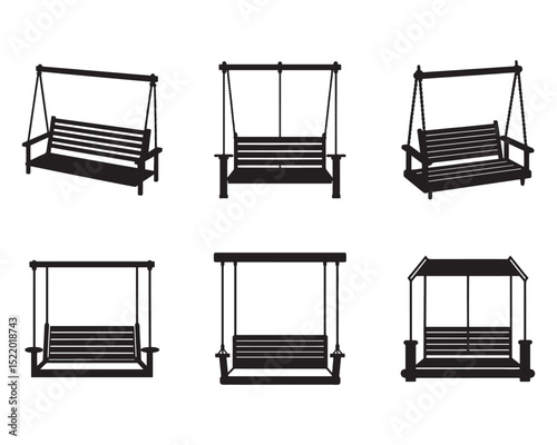 wooden porch swing icon set silhouette vector illustration