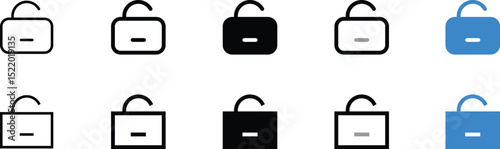Set of simple unlocked lock icons in various colors.