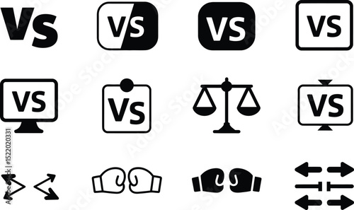 Various vector illustrations depicting the concept of versus competition comparison and choice in different styles