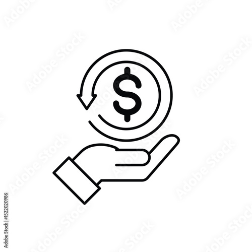 Cashback Icon isolated on white background. Hand Holding Dollar with Circular Arrow. Vector illustration.