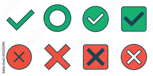 Flat Vector Icons Set of Approval and Denial Symbols with Modern Rounded and Angular Designs