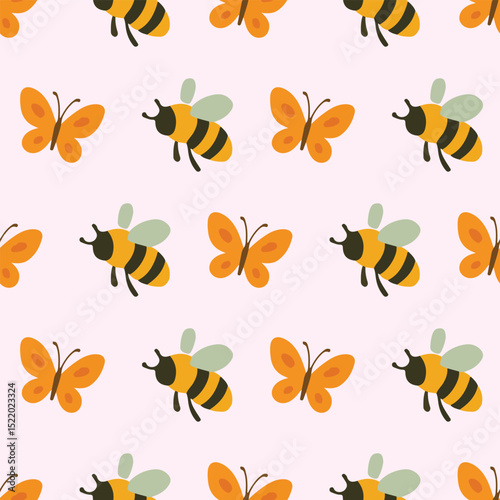 Bright Bee Butterfly Sunflower Honey Pattern