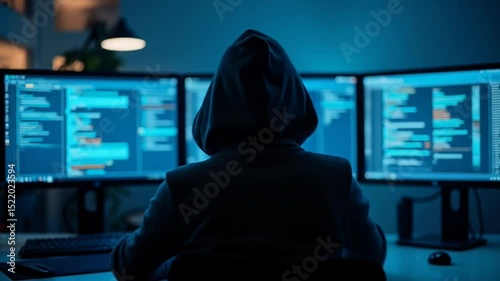 Person Working on Computer with Code at Night