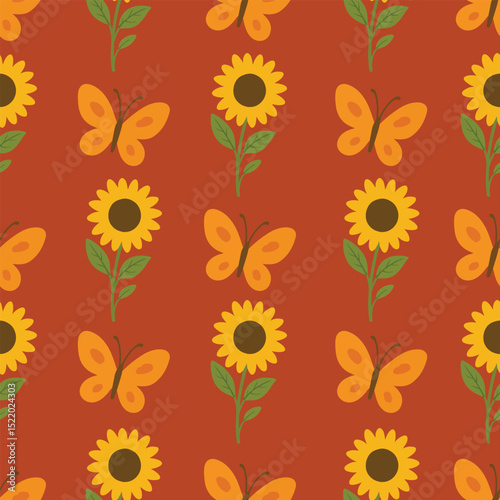 Bright Bee Butterfly Sunflower Honey Pattern