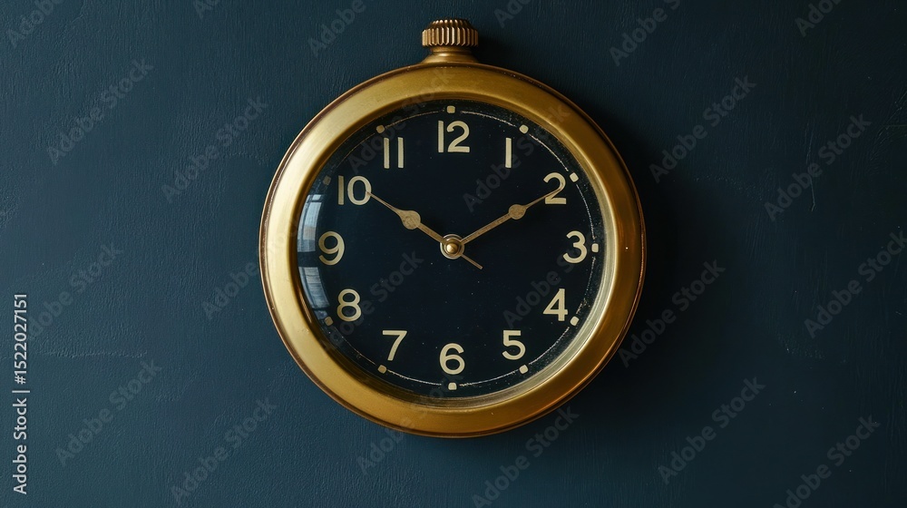 custom made wallpaper toronto digitalA round golden clock displays time against a dark blue wall