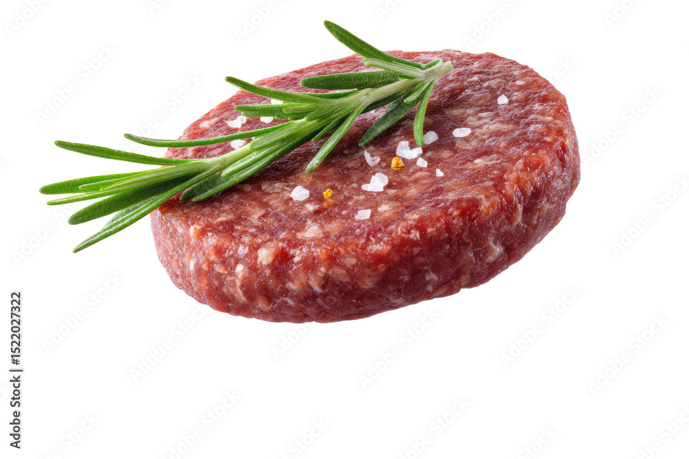 A meat patty with a sprig of rosemary on top A meat patty with a sprig of rosemary on top
