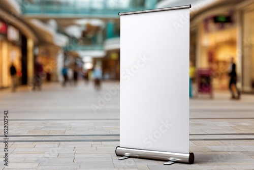 A white sign is standing on a brick sidewalk in a shopping mall
