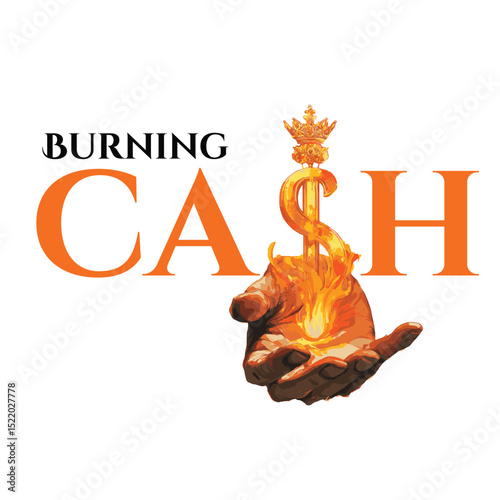 Burning Cash, Vector Illustration on White Background.