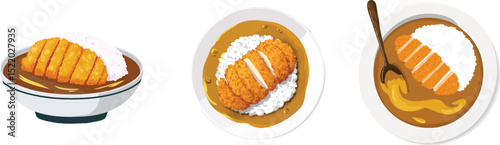 Delicious katsu curry bowl japanese cuisine illustration minimalist style food art for illustrators