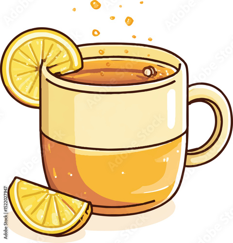 Refreshing lemonade in a glass cup illustrator art drink illustration bright environment