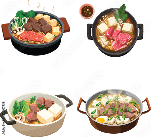 Delicious hot pot recipe culinary kitchen illustration cozy environment top view concept by illustrator