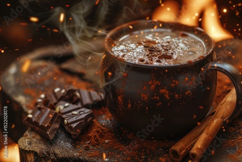 vibrant picture of Homemade hot chocolate or cocoa drink