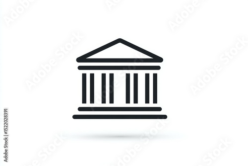 Minimalist black bank building icon on white background