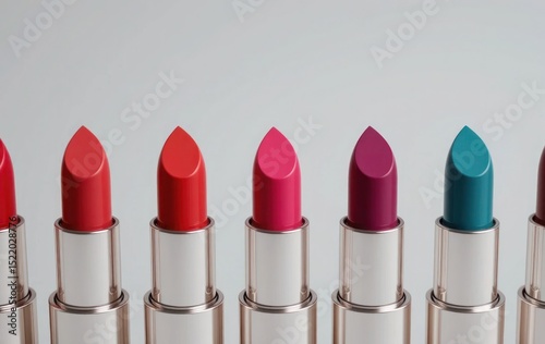 A vibrant array of lipstick shades in various colors against a neutral backdrop