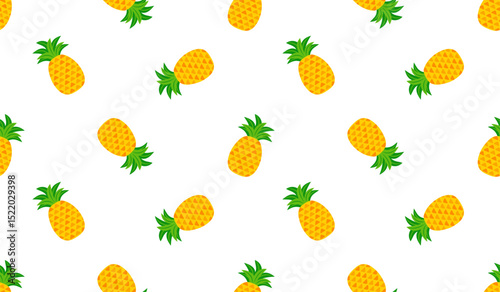 Pineapple seamless pattern, tropical ripe fruit.