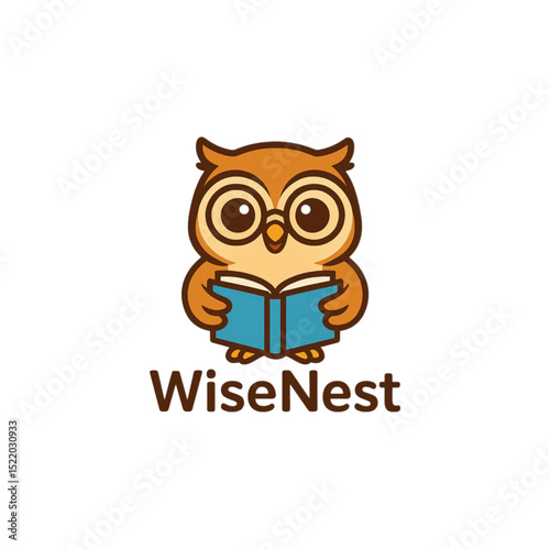 Adorable Owl Reading a Book Logo Design for WiseNest a perfect mascot for education, learning, and knowledge related businesses.
