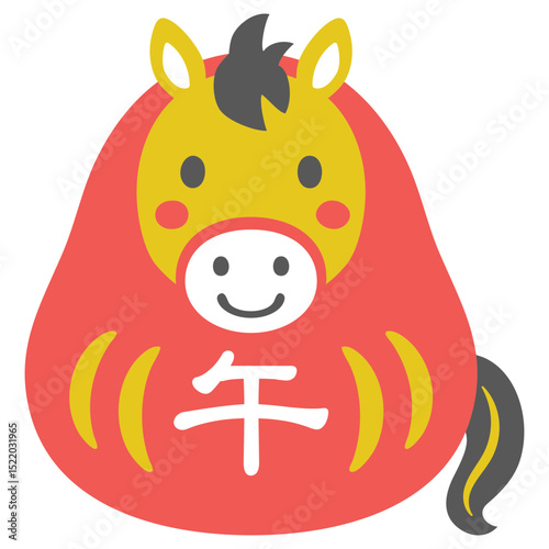 午のだるまの和風アイコンイラスト