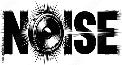 Noise graphic design with speaker illustration and black text for sound and music concepts art editable stock vector illustration