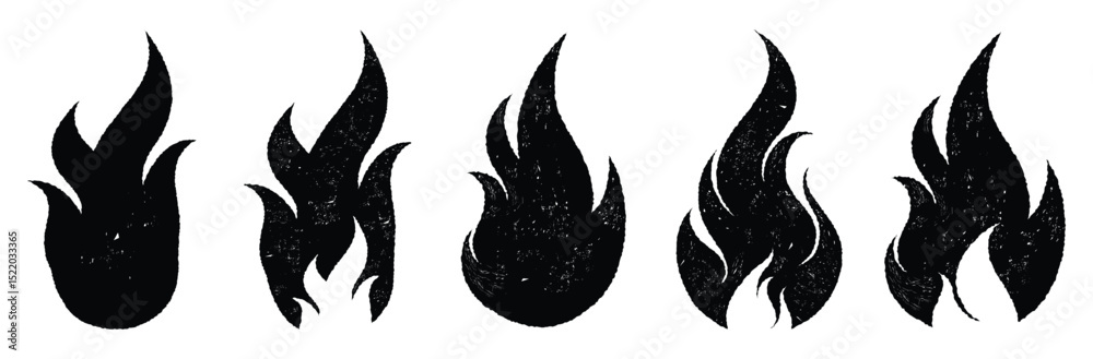 Crayon drawn red fire flames icons collection. Fire flame icon. Crayon vector logo. Hot fire on white background. Flame simple illustration. Graphic heat symbol. Hand drawn doodle flames