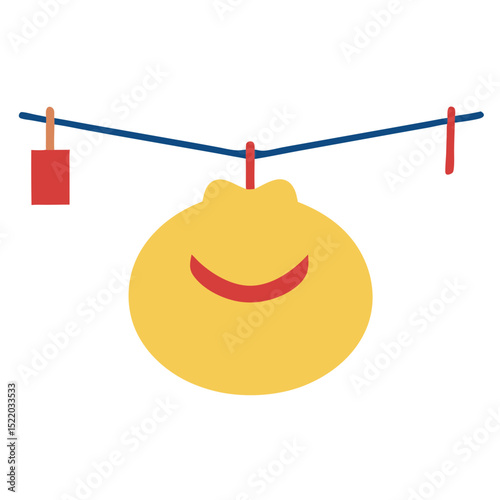Baby clothes and a heart-shaped note hang on a clothesline with wooden pegs, ready for a shower message