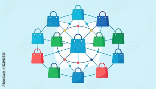 Colorful Shopping Bags Connected in Network Design
