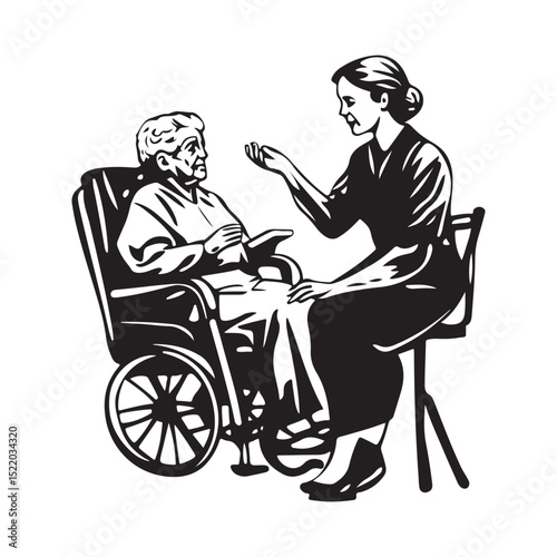 Female nursing assistant taking care of senior in wheelchair image vector