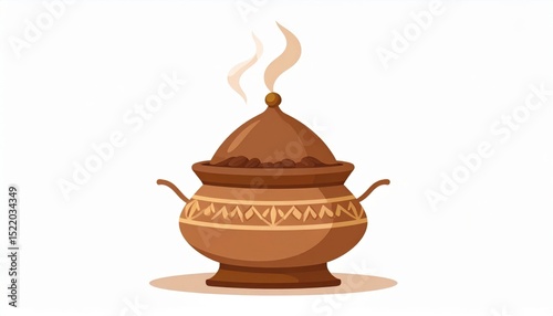 Ornate Brown Pot With Steaming Lid
