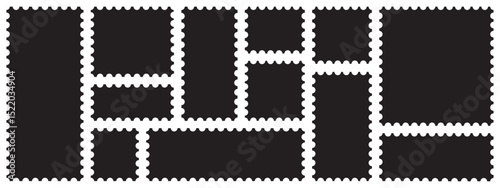 Set of blank rectangle and square Postage stamp frames. Postage stamp vector icons. Postage stamp set. Mockup postage stamps. Blank postage stamp borders. Postage icon. Vector illustration