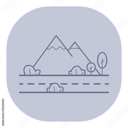 Serene landscape with mountains in background, complemented by various trees and road. Peaceful atmosphere, ideal for nature lovers