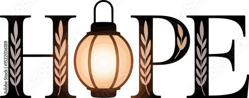 Hope lantern light illustration design inspiration positive message faith belief optimism 99 chars editable stock vector illustration