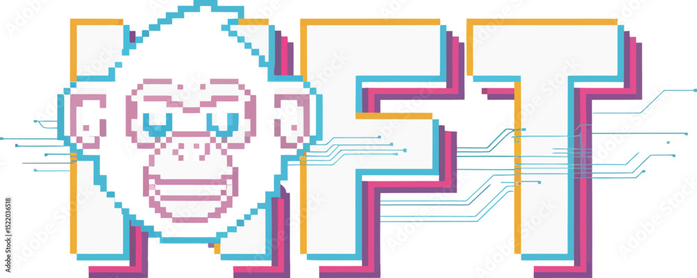 Obraz premium Explore the world of nft art crypto collectibles and blockchain technology with monkey pixel art design editable stock vector illustration