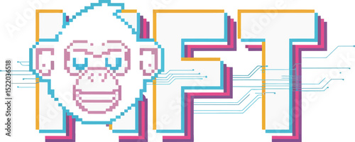 Explore the world of nft art crypto collectibles and blockchain technology with monkey pixel art design editable stock vector illustration