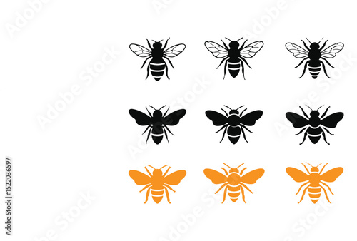 Bee Icons Honeybee Insect Vector Design with White Background and Insect Art
