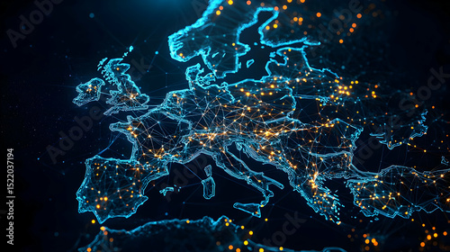 Europe Map With Illuminated Cities At Night