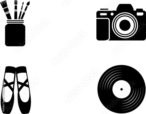 Artistic pursuits and creative hobbies icons set painting photography ballet music vector illustration editable stock vector illustration