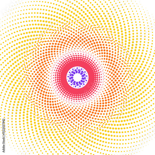 Vibrant Digital Vortex - Firelight Radiance: A mesmerizing digital art piece showcasing a radial pattern of colorful dots that swirl towards a central focus, offering a visual feast.