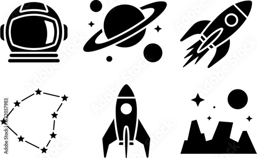 Space exploration vector icons set astronomy galaxy rocket astronaut planet constellation isolated design 100 editable stock vector illustration