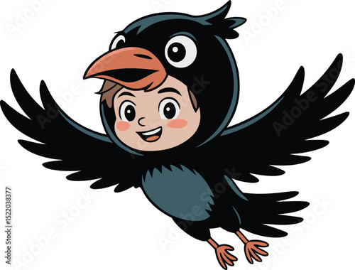 A Cheerful Child in Crow Costume