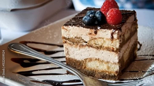 Tiramisu Dessert with strawberries and blueberries