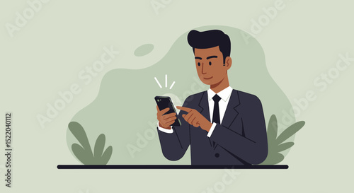 a man in a suit is using his phone Minimalist Vector Design. Suitable for Landing Page, Marketing Presentation, Infographics, Social Media Posts, Blog Illustration, etc.