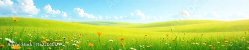 Vast expanse of untouched prairie grass swaying gently in the breeze, wildflowers dotting the landscape under a clear blue sky A serene and peaceful natural scene , serenity, rural, open space