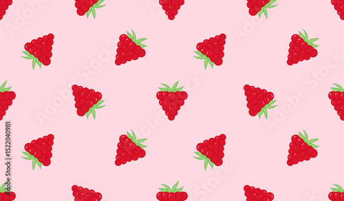 Seamless pattern with raspberries fruit.